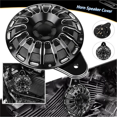 CNC Black Horn Speaker Cover For Harley Sportster 883 Dyna Super Wide Glide FXD - Изображение 1 из 4