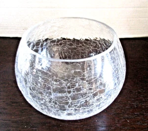 * Crackle Glass Clear Art Bowl, Gift, Glass Collectible, 7 x 5 inches - Picture 1 of 6