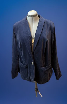 ModCloth Velvet Cat Print Lined 2 Button Blazer Royal Blue Goth Women’s Plus 2x - Image 1 of 4