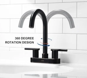 Grifo moderno lavabo de baño KENES negro y bronce frotado con aceite de 2 manijas - Imagen 1 de 6