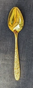 STANLEY ROBERTS GOLDEN SRB180 GOLD ELECTROPLATE ONE TEASPOON JAPAN FLORAL 6"  - Picture 1 of 6