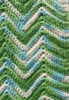 Vtg 1970’s Crocheted Chevron in Ocean Tones 78”x29” Grandma Throw Afghan Granny - Image 1 of 4