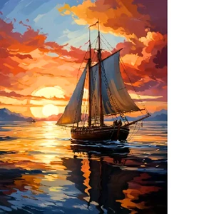 Diamond Malerei Set 5D - Segelboot im Sonnenuntergang 30x40 cm ohne Rahmen - Bild 1 von 10