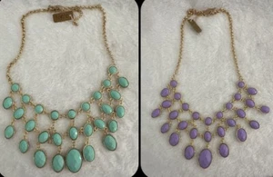 Iman Reversible Necklace Teal Purple Bib Costume Jewelery Cleopatra - Picture 1 of 10