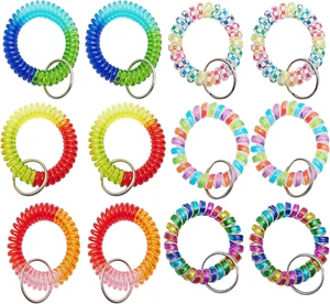 12 Pcs Wrist Coil Wrist Keychain, Colorful Stretch Wristband Key Chain for Gym, - Picture 1 of 12