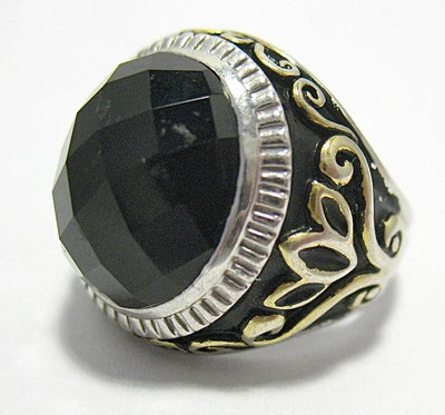 ANILLO PLATA ESTERLINA ORO ÓNIX BANDA TALLA 7 DISEÑO ELEVADO EN BANDA SYBOLL Foto 1 de 3