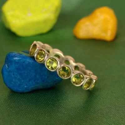2Ct Round Cut Lab-Created Peridot Full Eternity Band Ring 14K Yellow Gold Finish - Image 1 of 4