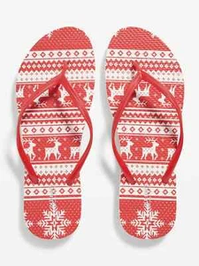 NEU Old Navy Damen-Flip-Flops Sandalen pflanzlich rot Fair Isle Rentier 7 8 9 - Bild 1 von 2