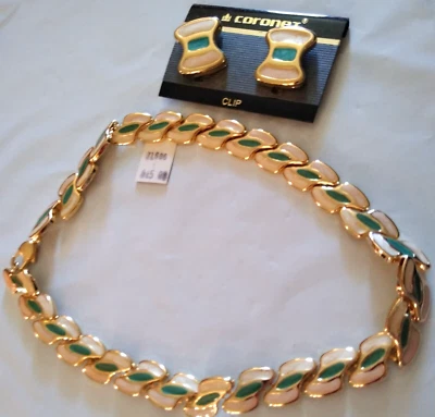 Nuevos Pendientes Coronet Crema y Turquesa Clip-on - Collar 18" Foto 1 de 4