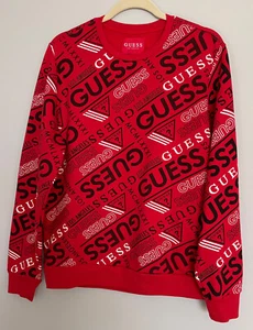 GUESS WOMEN'S SWEATER/ PULLOVER. SIZE: L. RED.  LOGO PATTERN - Picture 1 of 5