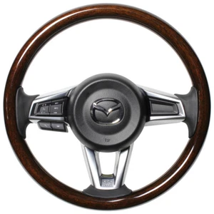 REAL Steering Wheel Mazda Miata ND5RD MX-5 Dark Brown Wood Black Euro Stitching - Picture 1 of 11