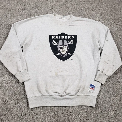 Vtg OAKLAND RAIDERS Sweatshirt Mens XL Gray NUTMEG USA NFL Football Sweater Cover