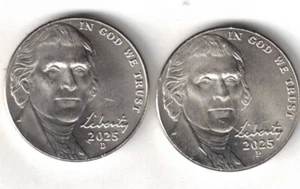 2025-D+P Denver & Philadelphia Uncirculated Jefferson Nickel Five Cent Coins! - Picture 1 of 2