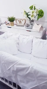 LUXURY BABY WHITE FRILL QUILTED COT BEDDING SET COTTON 70x140cm - Picture 1 of 10