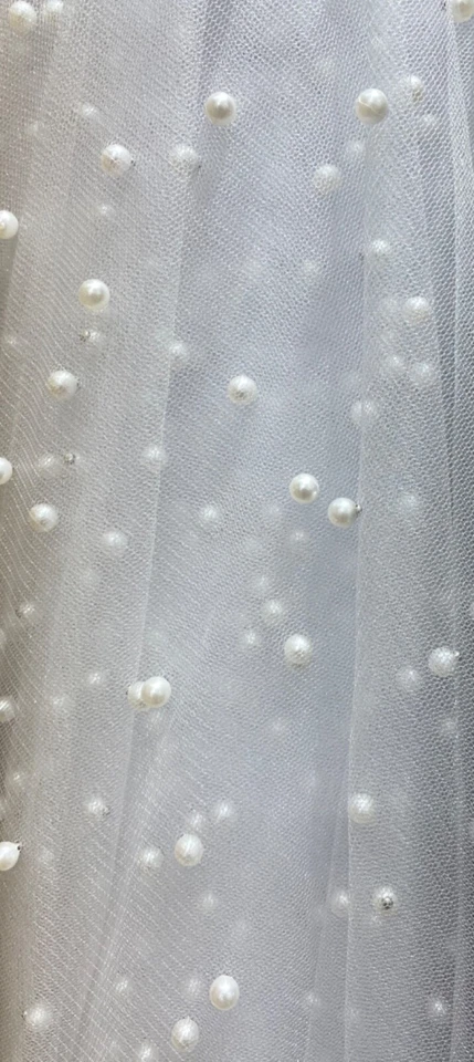White Very Soft Tulle with Pearls 52” Wide - Image 1 of 1