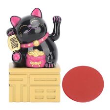 (Black)Lucky Cat Statue Light Sensing Plastic Nontoxic Good Luck Cute Chinese AU