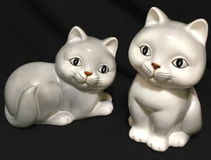 Vintage Otagiri Japanese Gray Cat Figurines Hand Painted Large 7x4,6x6 Inches - Picture 1 of 9