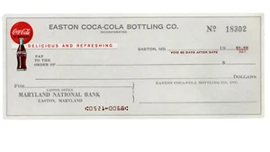 Vintage Coke Check Original Easton Coca-Cola Bottling Co. Soda Bank Draft Unused - Picture 1 of 1