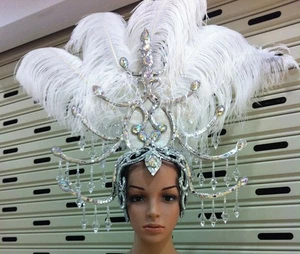 Tocado Da NeeNa H1231 Drag pluma avestruz cristal reina showgirl - Imagen 1 de 3