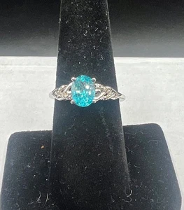 Filigraner Ring Sterlingsilber STS blauer Glasstein Diamant Akzent Größe 8, 2,1 g - Bild 1 von 11