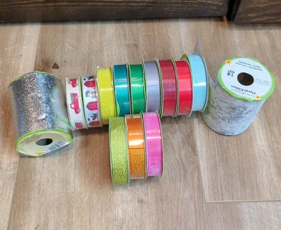 Lot Of 14 Floral Garden Craft Ribbon 9ft ea. Spool Satin Sheer Farmhouse *READ* - Image 1 of 4