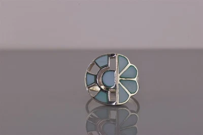 Anillo Banda Madreperla Azul Mosaico Plata de Ley 925 Talla: 7 Foto 1 de 4