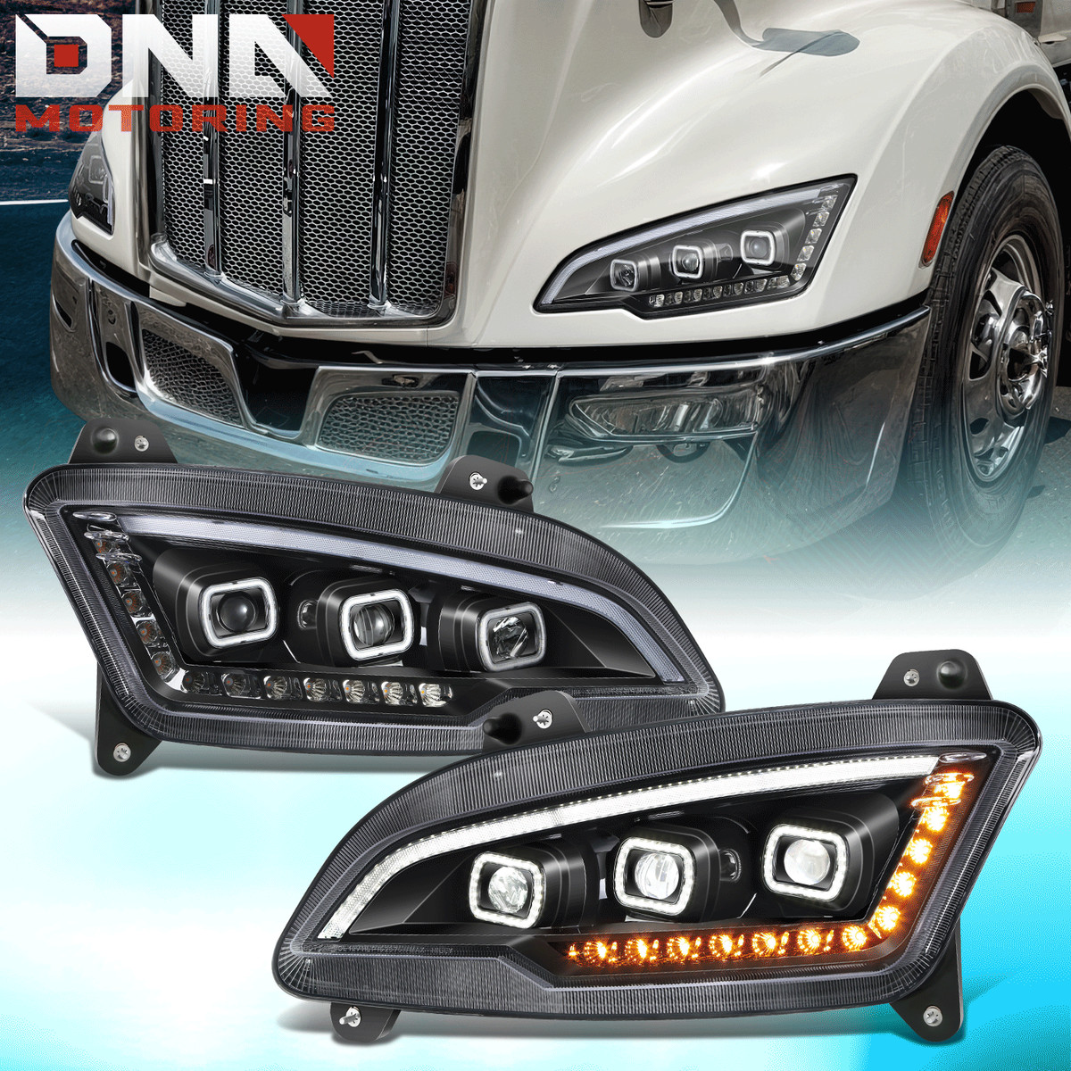 Headlights: Full LED Headlight for Peterbilt - Chrome - Driver
