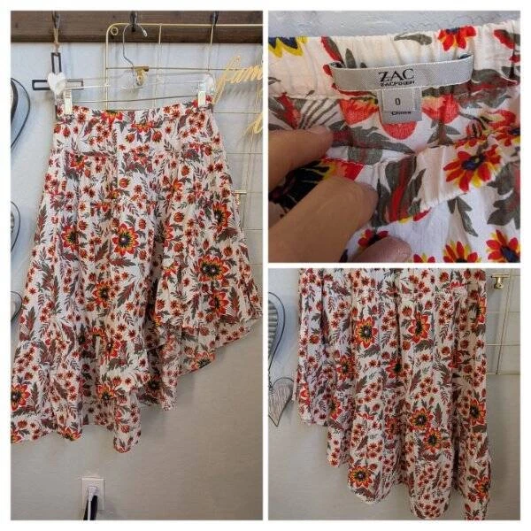 Preciosa Falda Floral $228 ZAC POSEN Asimétrica Volantes Generosa Talla 0 Foto 1 de 1