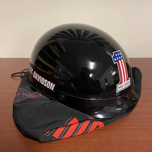 Harley Davidson Half Helmet - Size Large 59-60 CM - Gloss Black Flag Logo W/ Bag - Bild 1 von 12