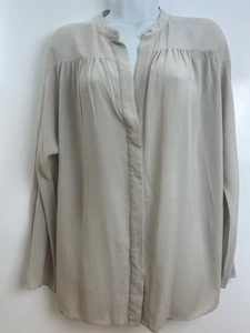 Vince Beige Silk Blouse Size S Long Sleeve Gathered Tunic 100% Silk Minimalist - Picture 1 of 7