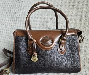 Vtg Dooney&Bourke Black/Brown AlIl Weather Leather Satchel Shoulder Bag Purse - Picture 1 of 21