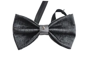 New Men Black Fashion Classic Grey Rivet Shining Leather Bow Tie Wedding Party - Picture 1 of 6