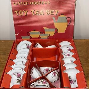 Vintage 1950s Childrens Tea Set Porcelain Dishes Made in Japan in Box 18 Pieces