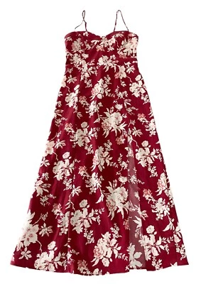 Vestido Abercrombie Rojo Blanco Floral Abertura Alta Midi Sin Mangas XS Cremallera Foto 1 de 4