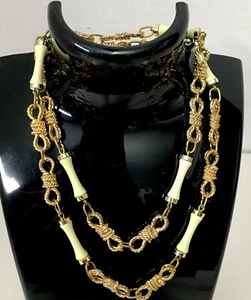 Jade and Gold Style Rope Bows Necklace 24” - Picture 1 of 10