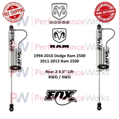 Par de amortiguadores de depósito traseros Fox 2.0 de 2-3.5" para Dodge Ram 2500 1994-2013 tracción trasera/4x4 Foto 1 de 4