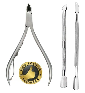 Nail Cuticle Spoon Pusher Remover Cutter Nipper Clipper Set Stainless Steel - Picture 1 of 6
