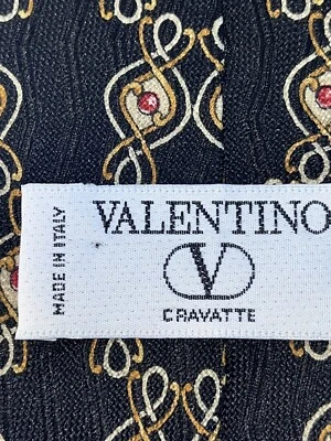 Corbata Valentino Cravatte seda negra con detalles dorados y rojos Foto 1 de 3