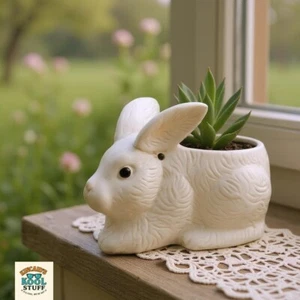 Geerlings Greenhouses Vintage 1994 Ceramic White Bunny Rabbit 5" x 8" Long Plant - Picture 1 of 9