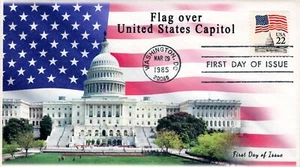 AO-2114, 1985, Flag over Capitol, Add-on Cachet, First Day Cover, Standard Postm - Picture 1 of 1