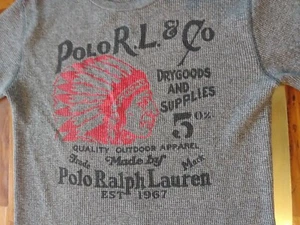 Polo RL Drygoods & Supplies Indian Head manga larga gris Henley YL 14-16 de colección - Imagen 1 de 4