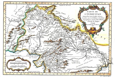 INDIA AFGANISTÁN "Carte de l'Indoustan" 1740-60 N. BELLIN MAPA ANTIGUO ORIGINAL Foto 1 de 4