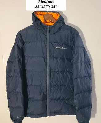 Chaqueta con Capucha Eddie Bauer EB650 Plumón Relleno Negro/Naranja Mediana Para Hombre Cremallera Completa Foto 1 de 4