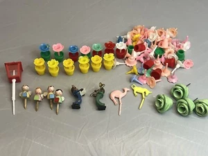 Vintage Birthday Cake Candle Holders Topper Lot Flowers - Picture 1 of 9