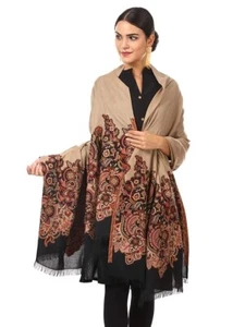 Women's Kashmiri Woolen Shawl Wrap Jacquard palla Warm and soft Faux Pashmina - Picture 1 of 6