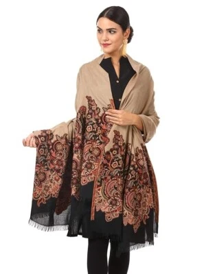 Women's Kashmiri Woolen Shawl Wrap Jacquard palla Warm and soft Faux Pashmina - Image 1 of 4