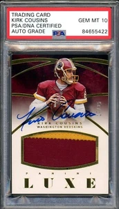KIRK COUSINS Signed 2015 Panini Luxe 2 Color Patch 17/25 GEM MINT PSA 10 AUTO - Picture 1 of 2