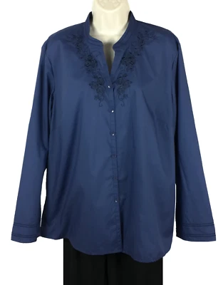 Studio Works Shirt Size XL Blue Embroidered Button Up Cotton Breathable Office - Image 1 of 4