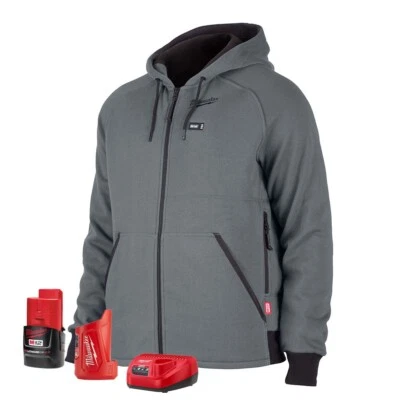 Milwaukee Heated Jacket Hoodie Kit Gray W/ Battery & Charger 306G-21XL Size: XL - Photo 1/4