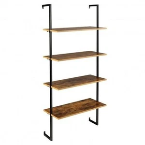 4-Tier Industrial Ladder Bookshelf with Metal Frame-Coffee - Color: Brown - Picture 1 of 5